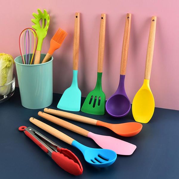 spoons 12pcs/set kitchen spoon set silicone cooking utensil wooden handle spatula tools accessory
spoons 12pcs/set kitchen spoon set silicone cooking utensil wooden handle spatula tools accessory