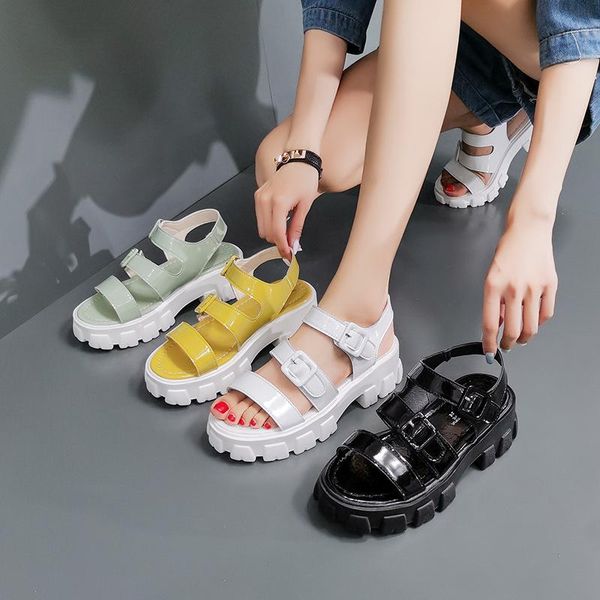 sandals summer fashion female buckle thick-soled casual student flat women beach ins tide, Black 
sandals summer fashion female buckle thick-soled casual student flat women beach ins tide, Black
