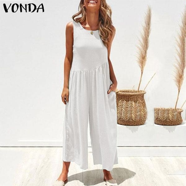 women's jumpsuits & rompers womens vonda 2021 summer sleeveless solid color loose playsuit femme casual wide leg long pants trousers, Black;white
women's jumpsuits & rompers womens vonda 2021 summer sleeveless solid color loose playsuit femme casual wide leg long pants trousers, Black;white