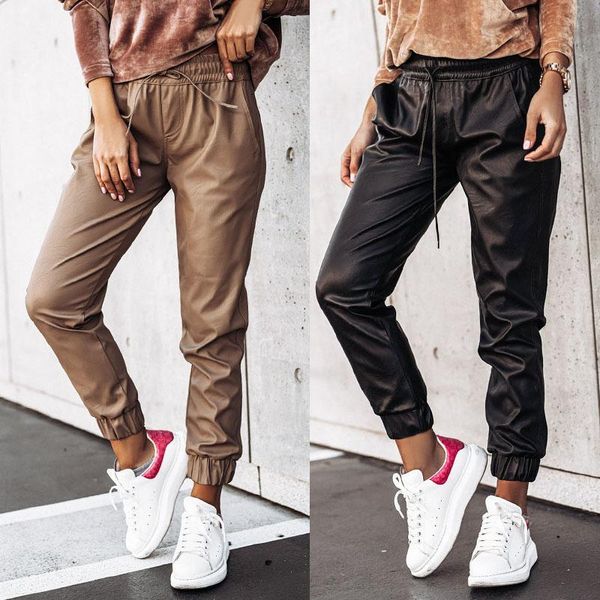 women's pants & capris ladies fashion high waist pu long solid loose belt bottoms casual elastic street wear all match, Black;white
women's pants & capris ladies fashion high waist pu long solid loose belt bottoms casual elastic street wear all match, Black;white