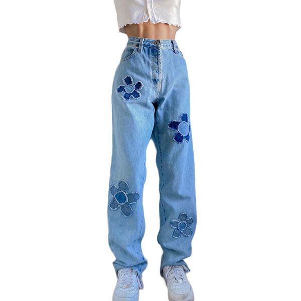 women's pants & capris women straight-leg jeans,2021 autumn fashion casual adults summer loose flower pattern denim with pockets, Black;white
women's pants & capris women straight-leg jeans,2021 autumn fashion casual adults summer loose flower pattern denim with pockets, Black;white