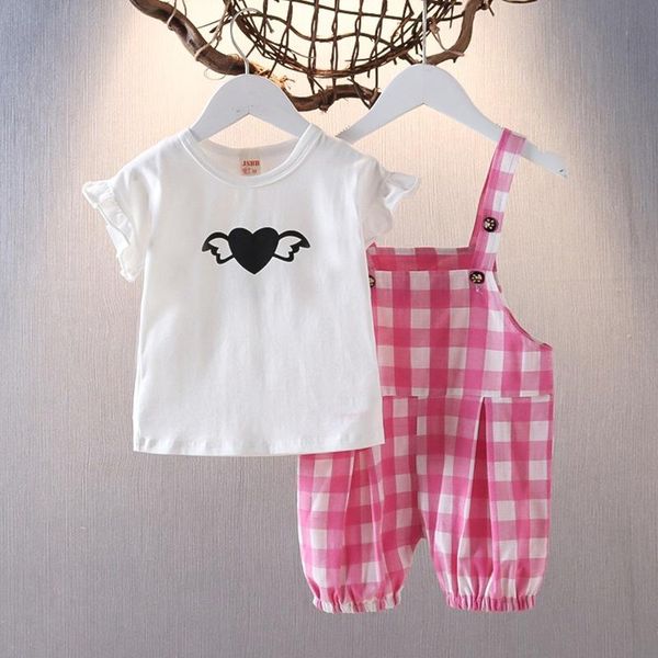 summer baby girl braces 2pcs set print short-sleeved t-shirt +plaid overall pants kid clothing for korean style sets, White
summer baby girl braces 2pcs set print short-sleeved t-shirt +plaid overall pants kid clothing for korean style sets, White