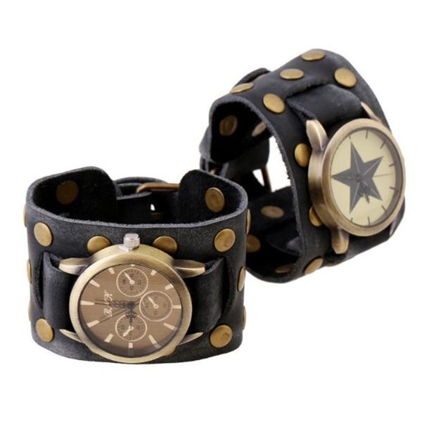 wristwatches punk wide leather atmosphere retro pentagram bracelet watch european and american men's, Slivery;brown
wristwatches punk wide leather atmosphere retro pentagram bracelet watch european and american men's, Slivery;brown