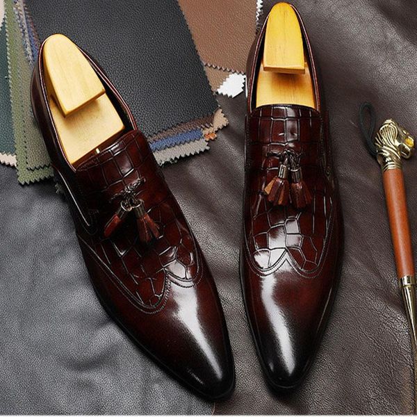 dress shoes tassels crocodile pattern formal business luxury slip on pointed toe genuine leather wedding for men f17, Black
dress shoes tassels crocodile pattern formal business luxury slip on pointed toe genuine leather wedding for men f17, Black