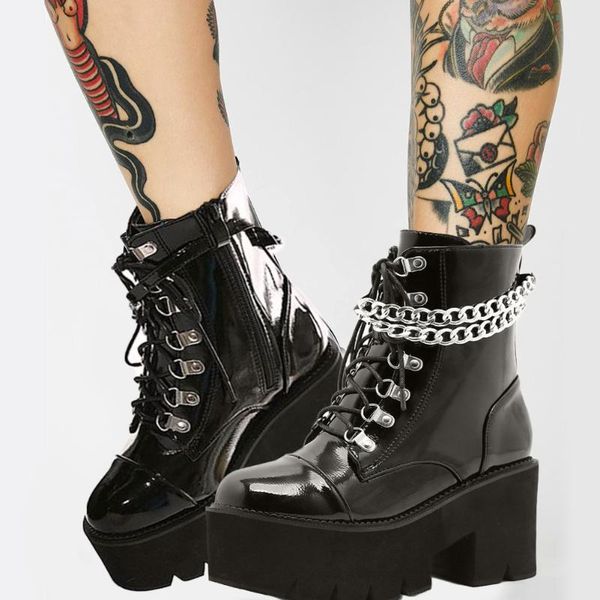 boots brand cool patent leather gothic black women chains chunky heel platform female punk style ankle zipper
boots brand cool patent leather gothic black women chains chunky heel platform female punk style ankle zipper