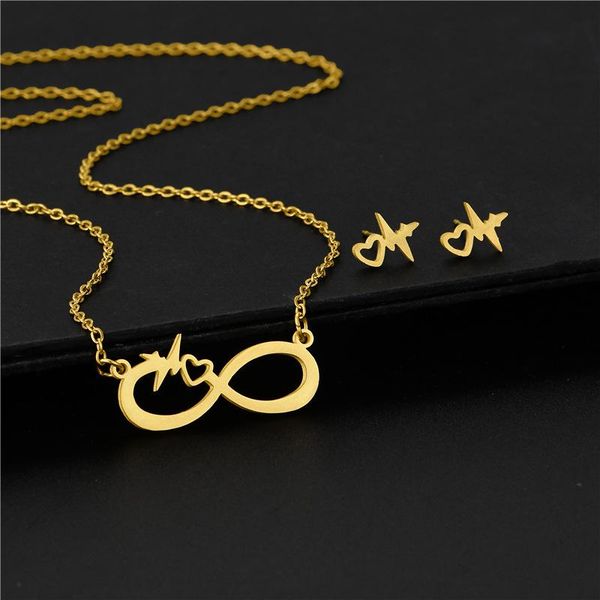 earrings & necklace stainless steel couple promise infinity pendants necklaces romantic design heartbeat wedding jewelry set women collares, Silver
earrings & necklace stainless steel couple promise infinity pendants necklaces romantic design heartbeat wedding jewelry set women collares, Silver