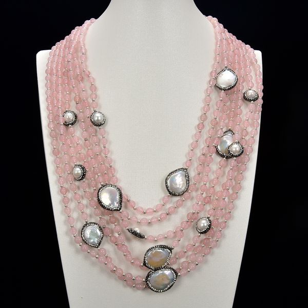 guaiguai jewelry 7 strands natural white pearl rose quartzs cz necklace handmade for women, Silver
guaiguai jewelry 7 strands natural white pearl rose quartzs cz necklace handmade for women, Silver
