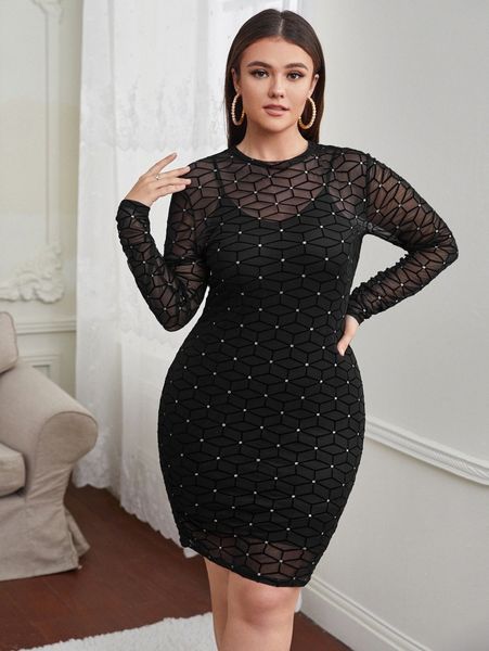 plus geo mesh bodycon dress without cami dress w2o0#, Black
plus geo mesh bodycon dress without cami dress w2o0#, Black