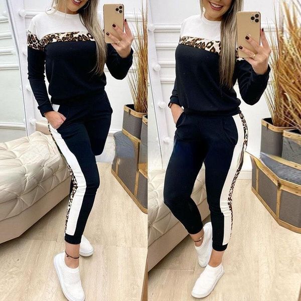 women's two piece pants 2021 leopard print leisure long sleeve round neck sweater pullover splicing leggings, White
women's two piece pants 2021 leopard print leisure long sleeve round neck sweater pullover splicing leggings, White
