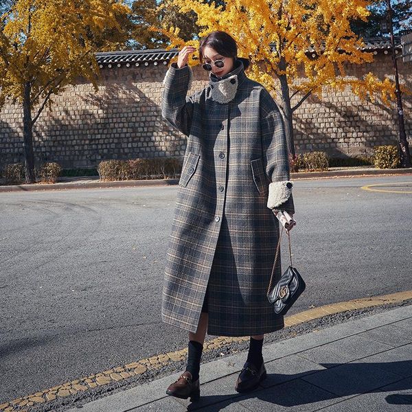 women's wool & blends woolen coat winter long lattice stitching temperament ladies cloak retro casual loose high-quality thicken jacket, Black
women's wool & blends woolen coat winter long lattice stitching temperament ladies cloak retro casual loose high-quality thicken jacket, Black