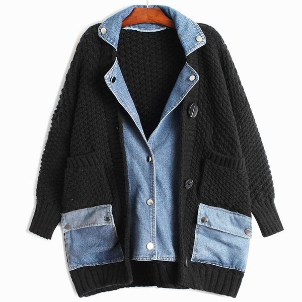 women's jackets zcsmll loose fit black denim knitting big size jacket lapel long sleeve women coat fashion tide autumn winter 2021, Black;brown
women's jackets zcsmll loose fit black denim knitting big size jacket lapel long sleeve women coat fashion tide autumn winter 2021, Black;brown