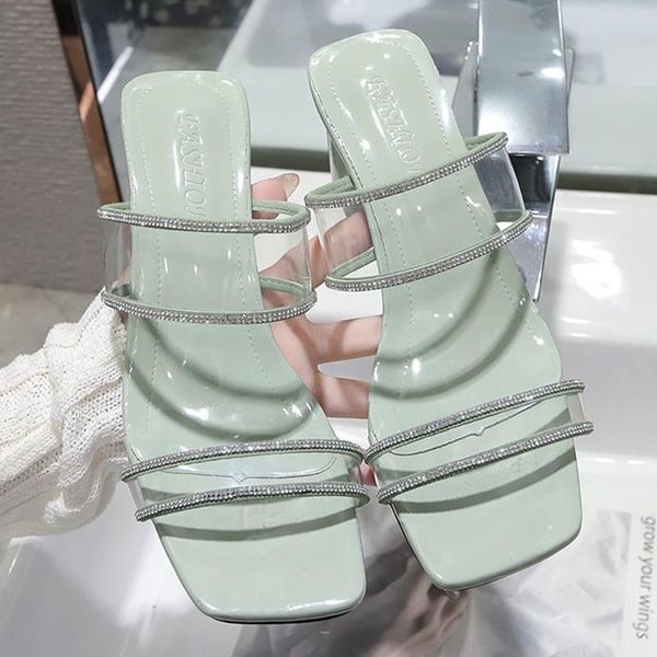 women slides 7cm high heels transparent mules summer female crystal green sandals lady square toe low slippers shoes, Black
women slides 7cm high heels transparent mules summer female crystal green sandals lady square toe low slippers shoes, Black