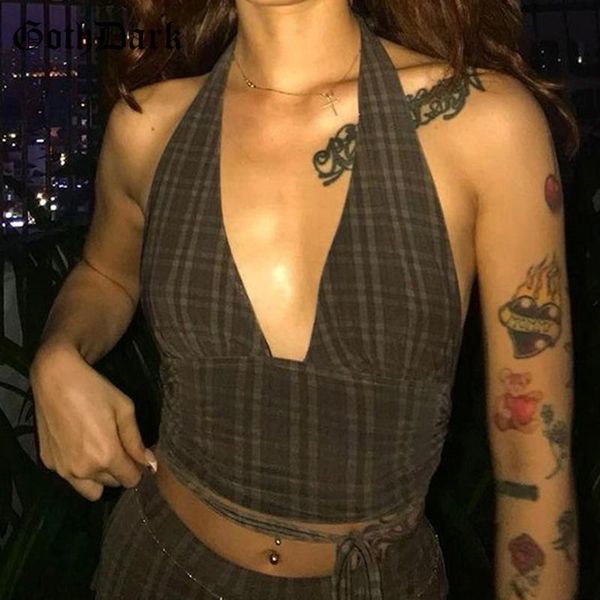 plaid print gothic halter women cami e girl backless drawstring lace up crop grey streetwear sleeveless top, White
plaid print gothic halter women cami e girl backless drawstring lace up crop grey streetwear sleeveless top, White