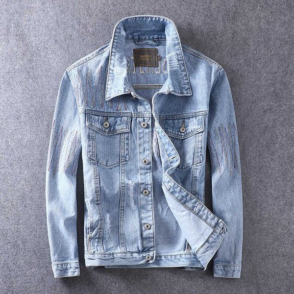 men's jackets fashion streetwear retro light blue embroidery designer ripped denim men coats hip hop chaqueta 1n0e 1hcz, Black;brown
men's jackets fashion streetwear retro light blue embroidery designer ripped denim men coats hip hop chaqueta 1n0e 1hcz, Black;brown