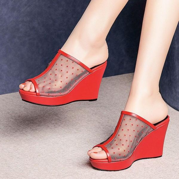 slippers pxelena real leather slides women outdoor platform wedge high heels summer polka dot mesh peep toe party shoes 34-41, Black
slippers pxelena real leather slides women outdoor platform wedge high heels summer polka dot mesh peep toe party shoes 34-41, Black