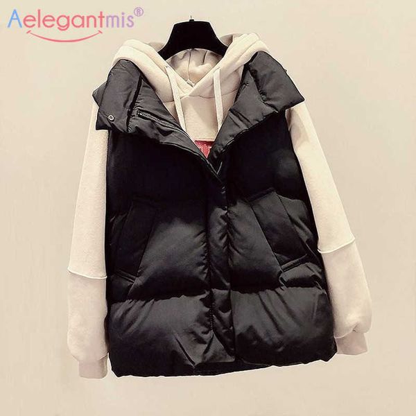 aelegantmis winter autumn sleeveless parka vest coat women korean jacket padded puffer waistcoats mujer gilet stand collar 210607, Black;white
aelegantmis winter autumn sleeveless parka vest coat women korean jacket padded puffer waistcoats mujer gilet stand collar 210607, Black;white