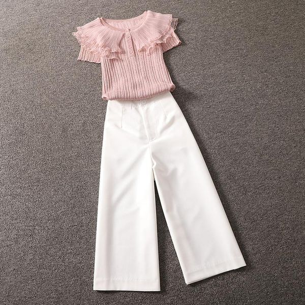 women's clothing 2021 summer solid short sleeve knit blouse + wide leg calf-length pants suits two piece set outfits q163, White
women's clothing 2021 summer solid short sleeve knit blouse + wide leg calf-length pants suits two piece set outfits q163, White