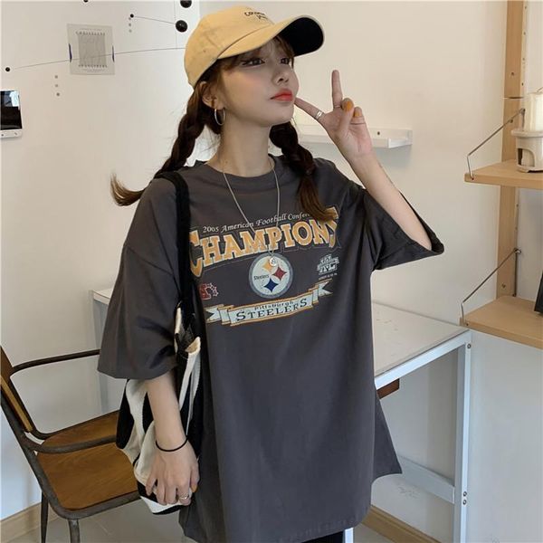 summer t-shirt letter printing mid-length loose short-sleeved casual all-match college style women women's, White
summer t-shirt letter printing mid-length loose short-sleeved casual all-match college style women women's, White