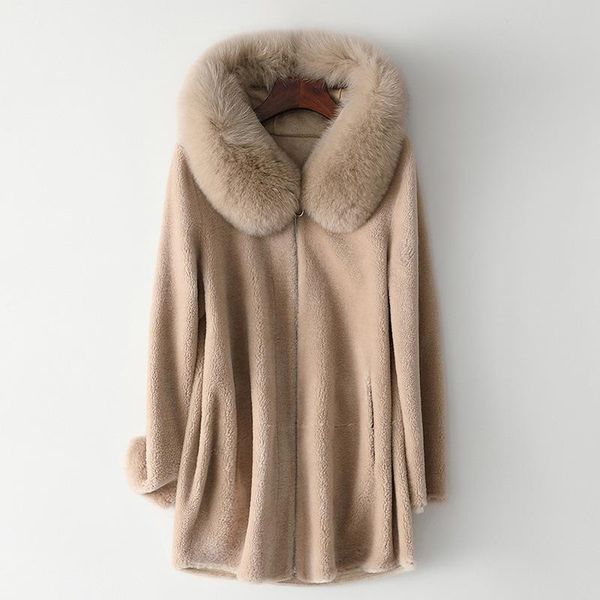 women's fur & faux real collar hood sheep sheared mid length women coat wool grain outwear autumn and winter elegant warm red jacket, Black
women's fur & faux real collar hood sheep sheared mid length women coat wool grain outwear autumn and winter elegant warm red jacket, Black