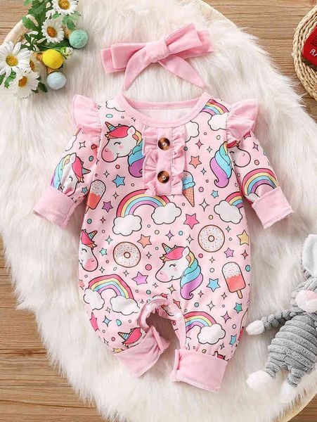baby cartoon graphic jumpsuit & headband she, Blue