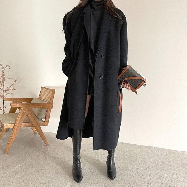 women's wool & blends mid-length vintage double breasted black woolen cloth outerwear spring autumn 2021 loose casual notched collar lo
women's wool & blends mid-length vintage double breasted black woolen cloth outerwear spring autumn 2021 loose casual notched collar lo