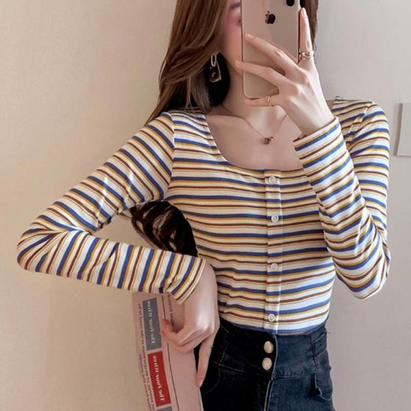 women's blouses & shirts 2021 casual stripe button long sleeve autumn cotton o-neck for womens clothing blusas female, White
women's blouses & shirts 2021 casual stripe button long sleeve autumn cotton o-neck for womens clothing blusas female, White