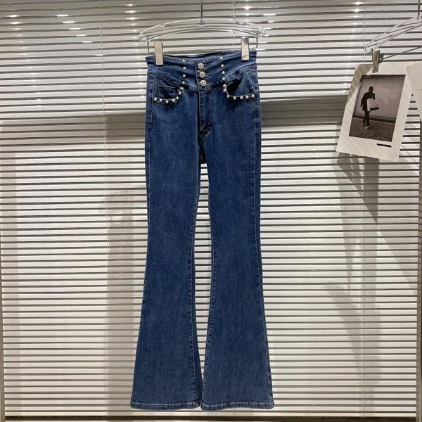 women's jeans pearl nail bead pocket slim little woman micro flare 2021 autumn style denim pant, Blue
women's jeans pearl nail bead pocket slim little woman micro flare 2021 autumn style denim pant, Blue