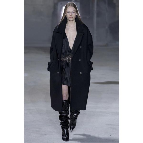 women's wool & blends autumn and winter handsome suit collar double-breasted mid-length straight profile woolen coat women, Black
women's wool & blends autumn and winter handsome suit collar double-breasted mid-length straight profile woolen coat women, Black