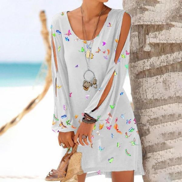women's swimwear robes summer dress women butterfly print o neck hollow out long sleeve loose mini for beach dresses 2021, White;black
women's swimwear robes summer dress women butterfly print o neck hollow out long sleeve loose mini for beach dresses 2021, White;black