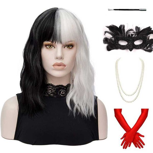 synthetic wigs cruella de vil kuila half black white short curly hair bangs bob cosplay halloween costume ladies wig accessories
synthetic wigs cruella de vil kuila half black white short curly hair bangs bob cosplay halloween costume ladies wig accessories