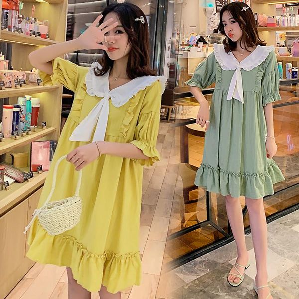 80369# maternity clothes summer short sleeves easy matching loose bow knot decoration dress pregnant women mom dresses, White
80369# maternity clothes summer short sleeves easy matching loose bow knot decoration dress pregnant women mom dresses, White