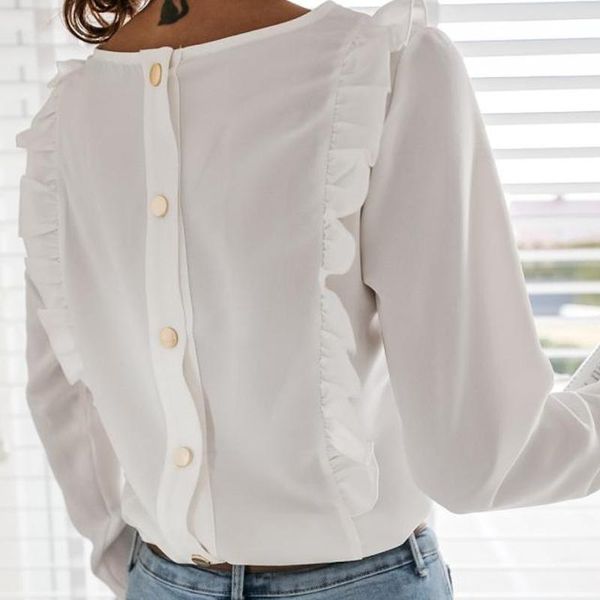 women's blouses & shirts autumn long sleeve blouse women 2021 pleated ruffle solid shirt o neck casual button up female blusas mujer 15, White
women's blouses & shirts autumn long sleeve blouse women 2021 pleated ruffle solid shirt o neck casual button up female blusas mujer 15, White