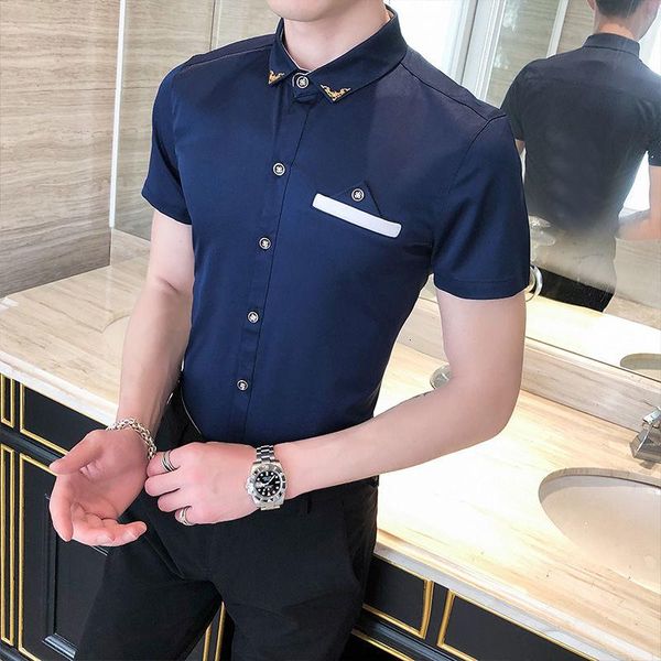 men's casual shirts korean 2021 summer men short sleeve shirt slim s-5xl luxury simple business dress social club outfits mens, White;black
men's casual shirts korean 2021 summer men short sleeve shirt slim s-5xl luxury simple business dress social club outfits mens, White;black