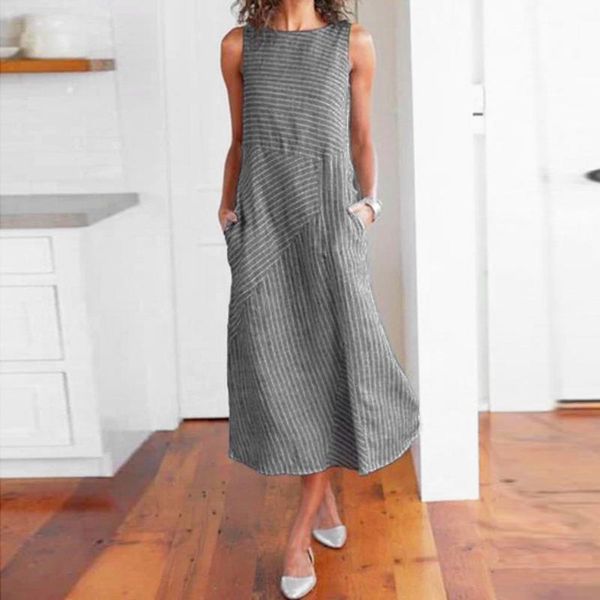 casual dresses women striped sleeveless tank dress o neck linen pocket long summer beach 2021 women's sundresses, Black;gray
casual dresses women striped sleeveless tank dress o neck linen pocket long summer beach 2021 women's sundresses, Black;gray