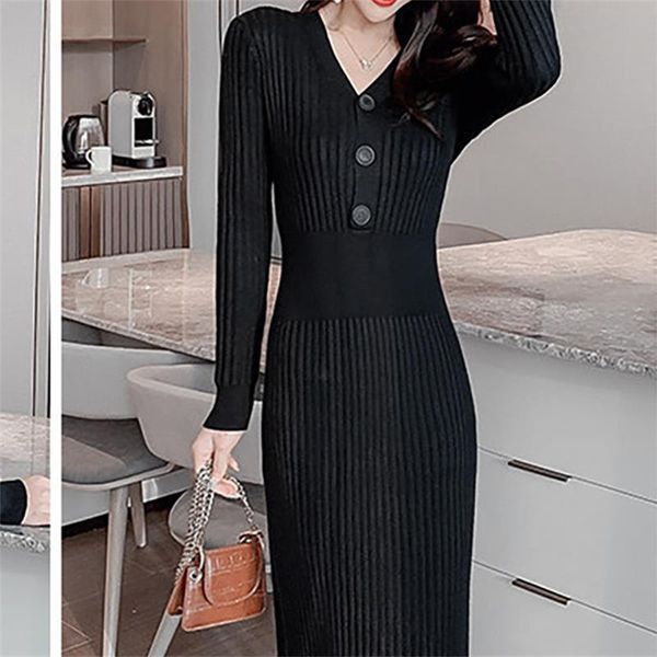casual dresses slim v-neck single breasted vintage fall knitted sweater women cotton long sleeves soft bodycon dress midi solid color robe, Black;gray
casual dresses slim v-neck single breasted vintage fall knitted sweater women cotton long sleeves soft bodycon dress midi solid color robe, Black;gray
