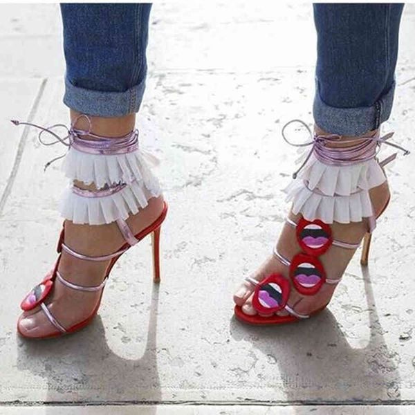 sandals boca vermelha bordado rendas sandálias das senhoras gladiador tornozelo ruffles lace up salto alto zapatos lábios beleza do 2m06, Black
sandals boca vermelha bordado rendas sandálias das senhoras gladiador tornozelo ruffles lace up salto alto zapatos lábios beleza do 2m06, Black