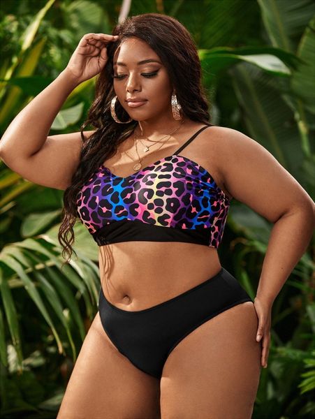 plus ombre leopard bikini swimsuit t6pz#, Black 
plus ombre leopard bikini swimsuit t6pz#, Black