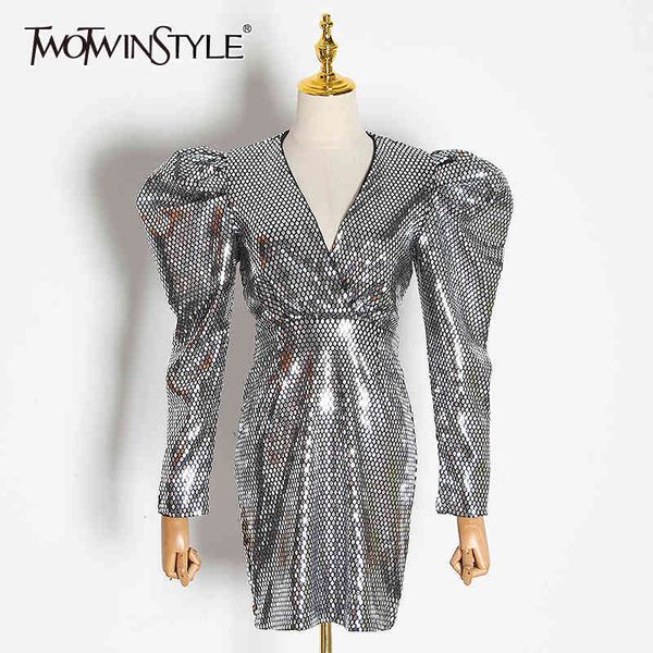 twotwinstyle sequin slim dress for women v neck puff long sleeve high waist mini dresses female fashion clothing style 210517, Black;gray
twotwinstyle sequin slim dress for women v neck puff long sleeve high waist mini dresses female fashion clothing style 210517, Black;gray