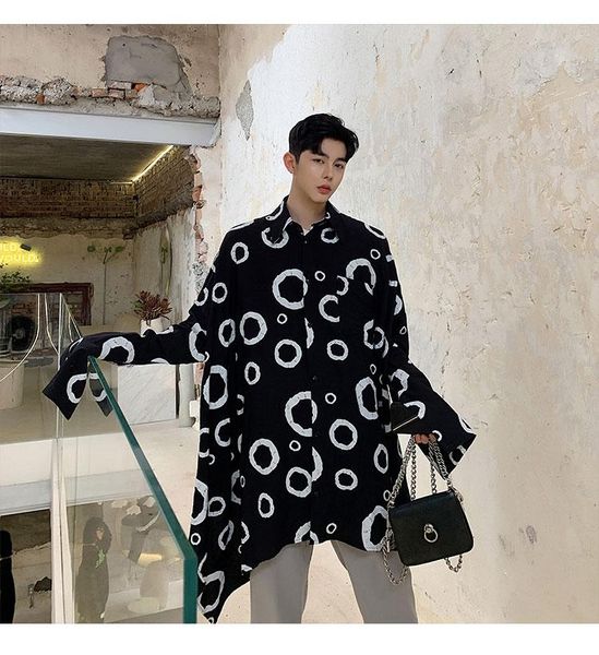 men's casual shirts men long sleeve autumn circle pattern loose shirt cardigan male streetwear hip hop party stage show coat, White;black
men's casual shirts men long sleeve autumn circle pattern loose shirt cardigan male streetwear hip hop party stage show coat, White;black