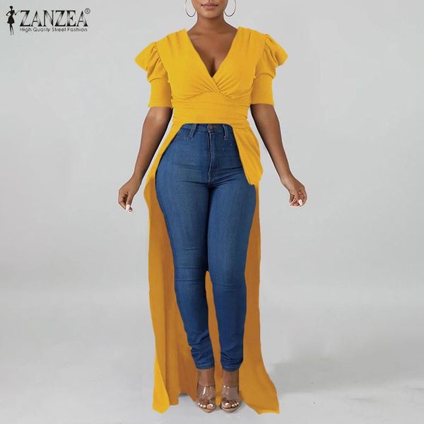 women's blouses & shirts summer irregular casual blouse puff sleeve female v neck blusas plus size solid tunic chemise, White
women's blouses & shirts summer irregular casual blouse puff sleeve female v neck blusas plus size solid tunic chemise, White