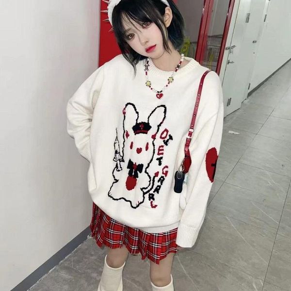 women's sweaters japanese college style cute cartoon stitching knitted sweater o-neck loose casual harajuku retro long-sleeved pullover, White;black
women's sweaters japanese college style cute cartoon stitching knitted sweater o-neck loose casual harajuku retro long-sleeved pullover, White;black