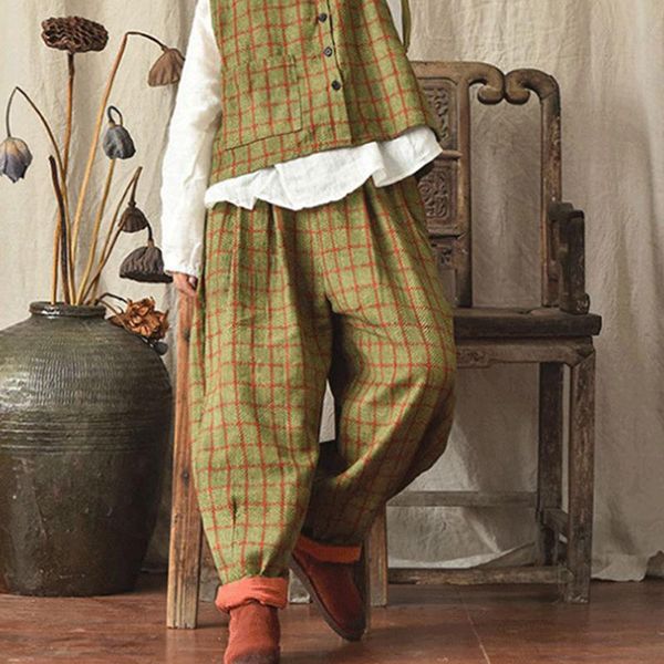 women's pants & capris women plaid straight elastic waist vintage cotton linen trouser 2021 spring pockets female rv998, Black;white
women's pants & capris women plaid straight elastic waist vintage cotton linen trouser 2021 spring pockets female rv998, Black;white