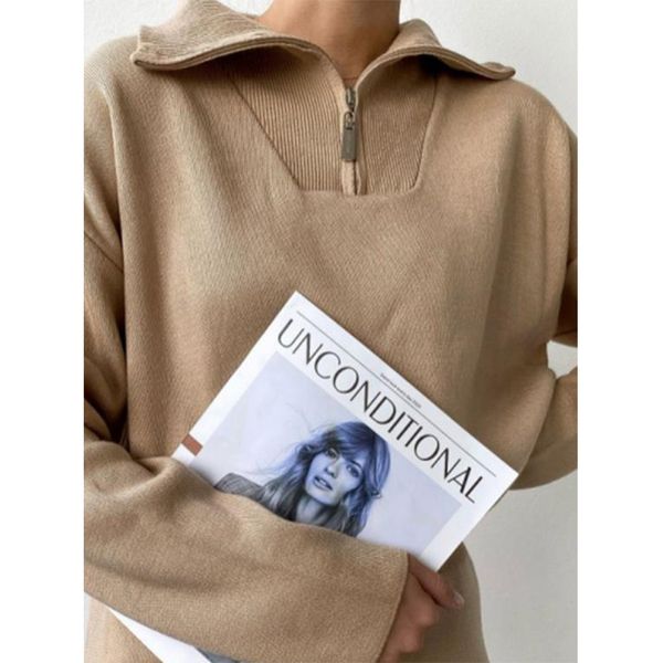Polo Collar Oversize Women Autumn Jumper High Street Long Sleeve Green Loose Sweater Fashion Color Block Zipper Pullover, White;black
Polo Collar Oversize Women Autumn Jumper High Street Long Sleeve Green Loose Sweater Fashion Color Block Zipper Pullover, White;black