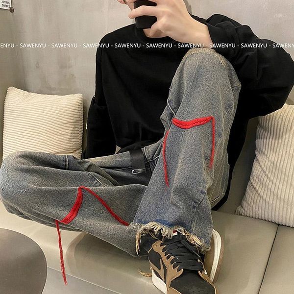 men's jeans autumn trend versatile edge design loose straight pants high street ruffian handsome wide leg, Blue
men's jeans autumn trend versatile edge design loose straight pants high street ruffian handsome wide leg, Blue