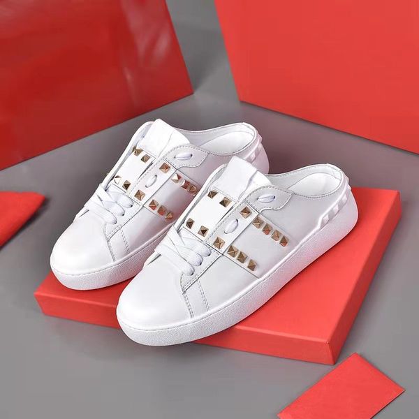 men rockstud untitled open sneakers women calfskin leather shoes platinum-finish studs trainers white fashion lace-up casual shoe with box, Black
men rockstud untitled open sneakers women calfskin leather shoes platinum-finish studs trainers white fashion lace-up casual shoe with box, Black