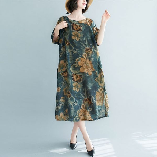 oversized women casual dress new summer vintage style floral print loose comfortable female holiday long dresses s3600 210412, Black;gray
oversized women casual dress new summer vintage style floral print loose comfortable female holiday long dresses s3600 210412, Black;gray
