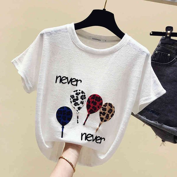 women's t-shirt summer short sleeves o neck balloon letter tee girls pullover casual tees a3316 210428, White
women's t-shirt summer short sleeves o neck balloon letter tee girls pullover casual tees a3316 210428, White