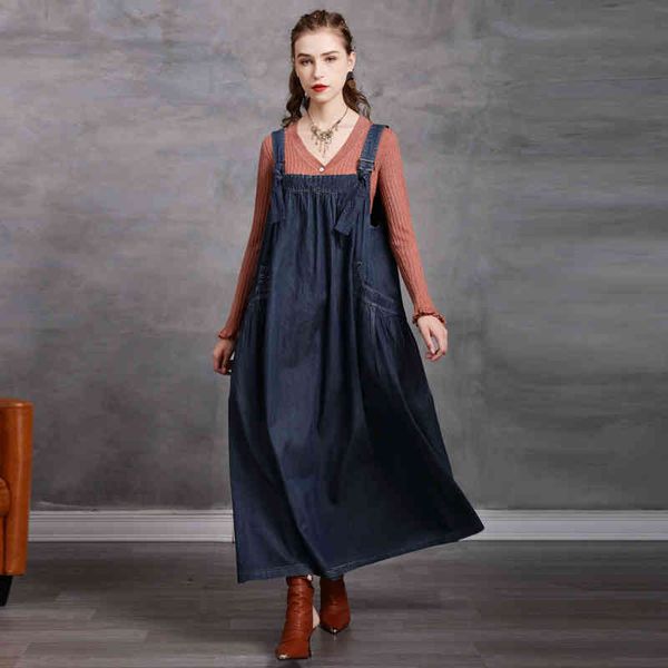 johnature women denim dresses sleeveless blue vintage patchwork pockets autumn loose female clothes casual dresses 210521, Black;gray
johnature women denim dresses sleeveless blue vintage patchwork pockets autumn loose female clothes casual dresses 210521, Black;gray