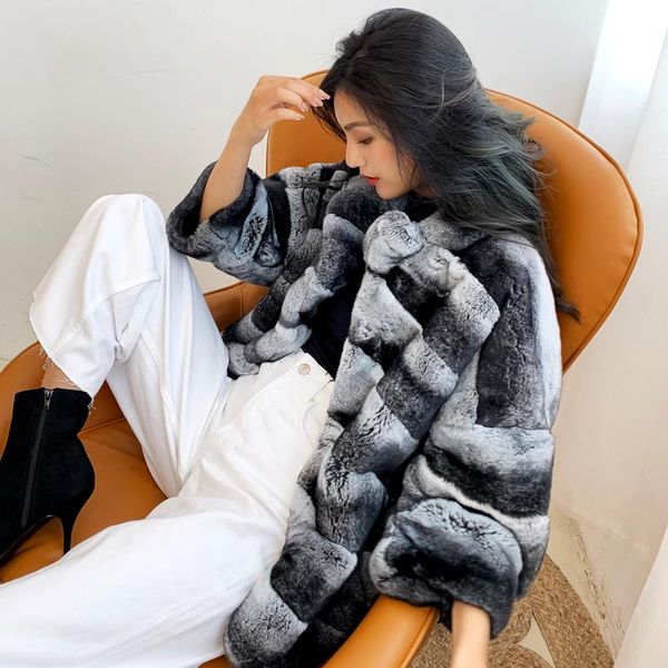women's fur & faux fashion autumn/winter warm plush real rex chinchila long coat for women, Black
women's fur & faux fashion autumn/winter warm plush real rex chinchila long coat for women, Black