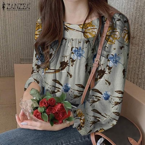 women's blouses & shirts spring zanzea elegant floral puff sleeve blusas female tunic o neck casual printed chemise oversized, White
women's blouses & shirts spring zanzea elegant floral puff sleeve blusas female tunic o neck casual printed chemise oversized, White